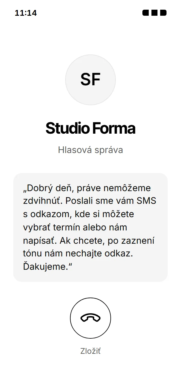 Volajúci počuje krátku správu, že mu firma posiela SMS